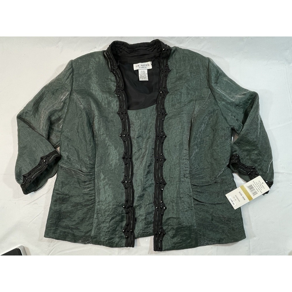 J.R. Nites Carol Lin 2pc Jacket Tank Set Women 16W Forest Green‎ Beaded NWT